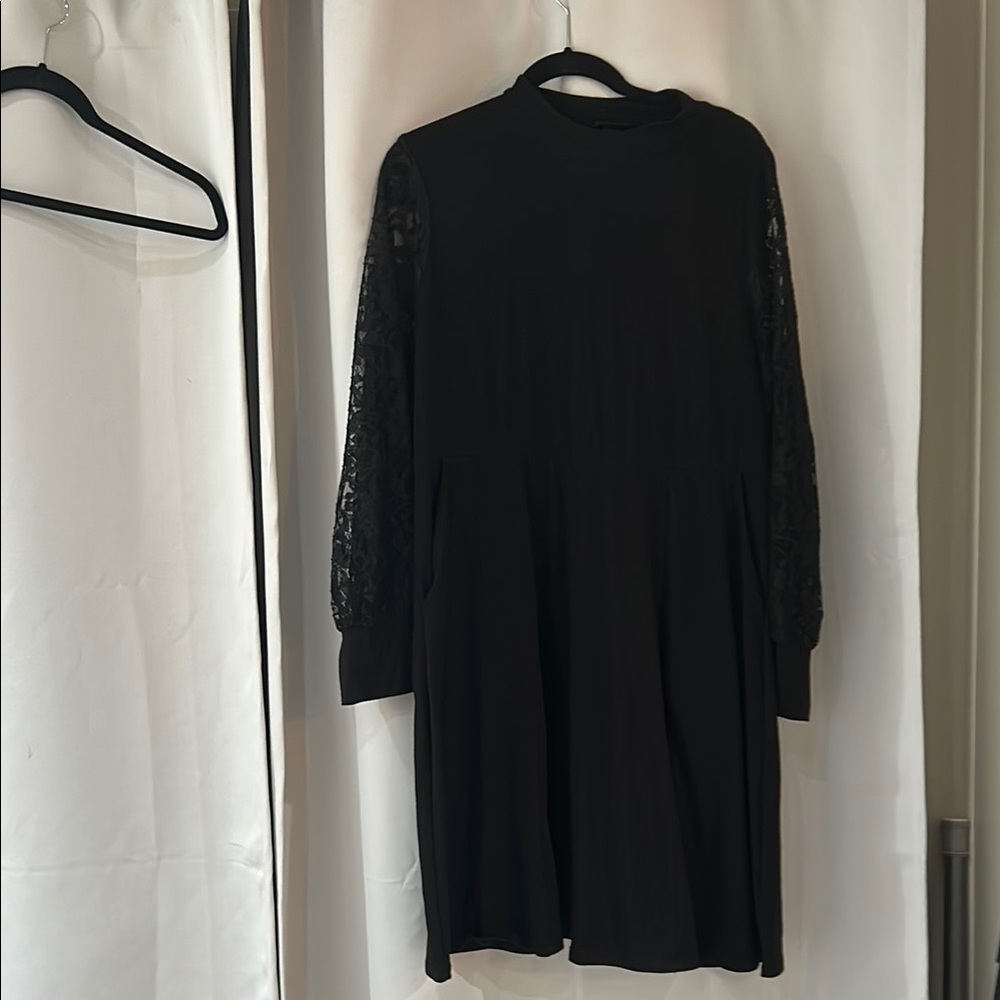 Torrid Black Long Sleeve Dress with Lace and pockets